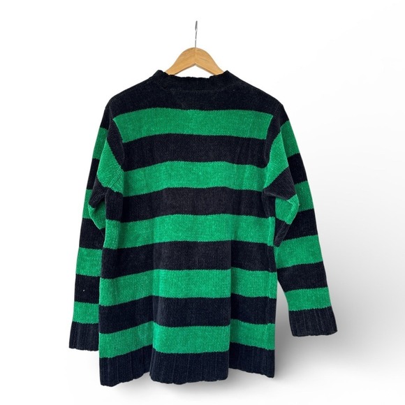 Men's VTG 90s Tommy‎ Hilfiger Chenille Knit Sweater M Green Black Striped Grunge - Picture 4 of 4